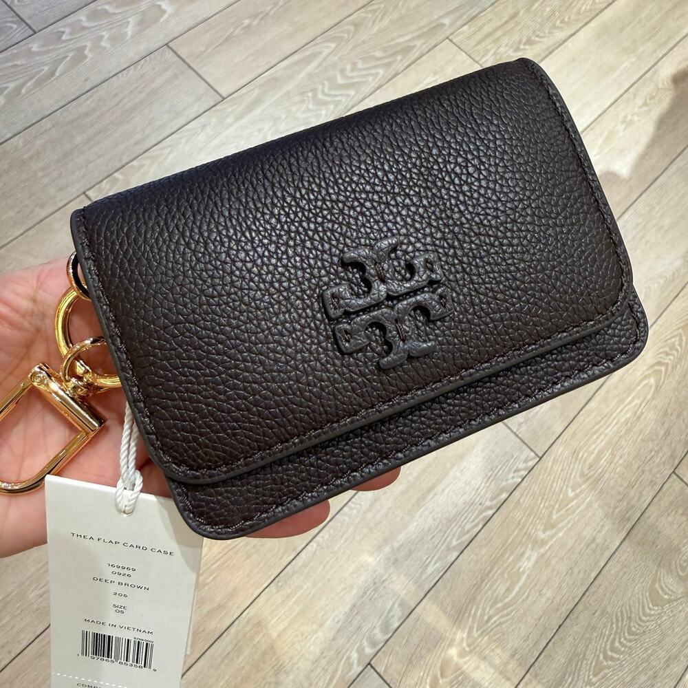 New‼️Tory Burch Thea Flap Card Case 169969 Deep Brown $150